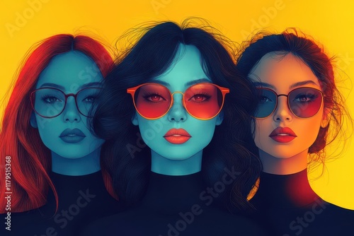 empowering female unity illustration diverse women supporting each other with modern graphic style and bold color palette photo