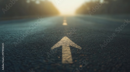 A road with a white arrow pointing to the right. The arrow is the only thing visible in the image