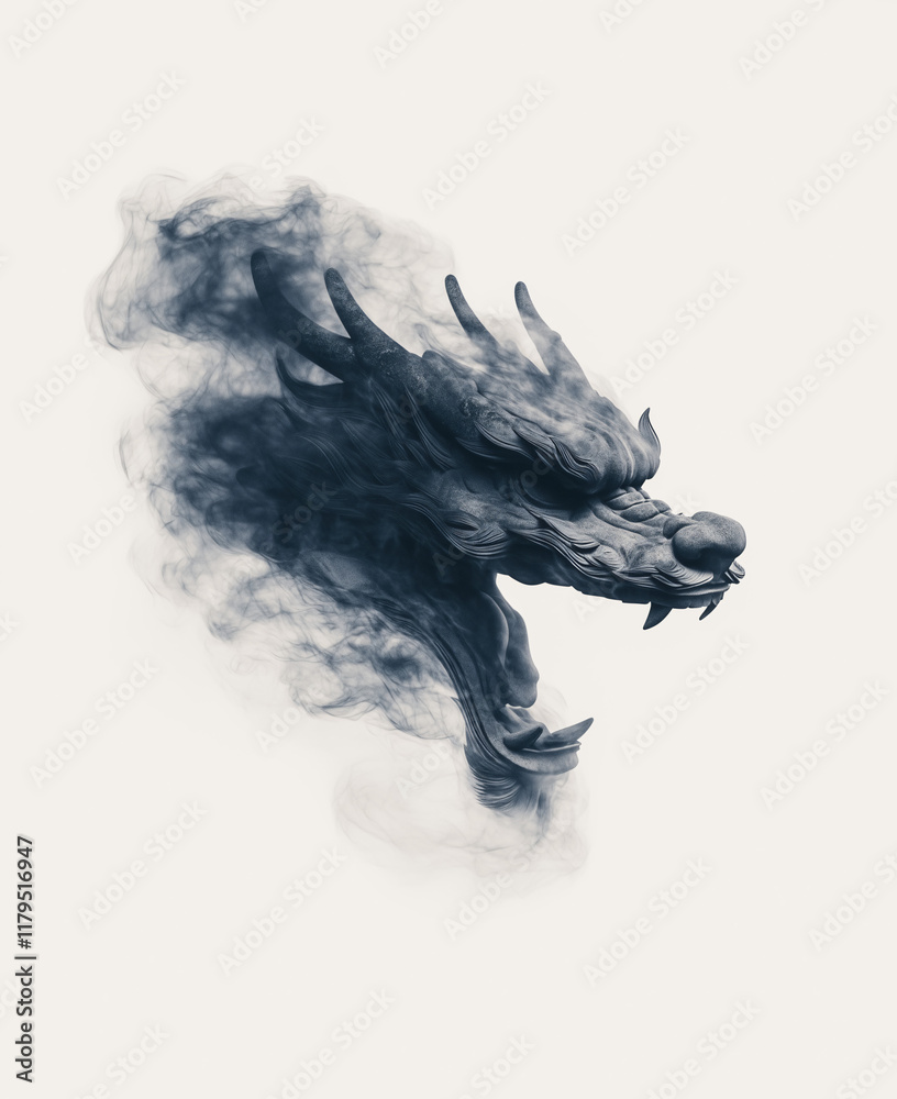 Fototapeta premium Faint Dragon Symbol Made of Black Smoke Floating in the Air