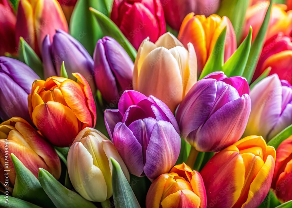 Fototapeta premium Elegant Mixed Tulip Bouquet Macro Photography Stock Photo