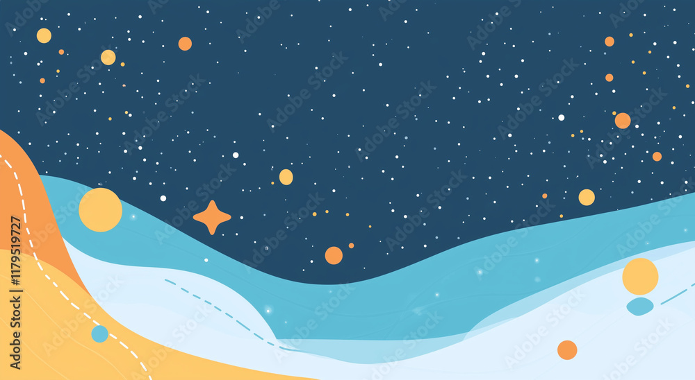 Fototapeta premium Minimalist Starry Night Sky Abstract Curved Waves Digital Design