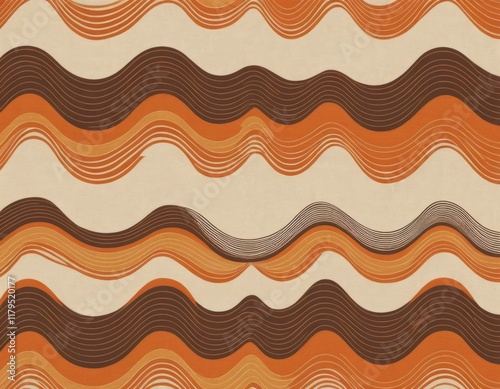 Seamless Retro Wave Pattern: Abstract Orange, Brown, and Beige Wavy Lines Background Design, perfect for textile, fashion, and web