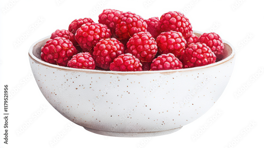watercolor bowl of vibrant red raspberries on white background isolated design on white background watercolor bowl of vibrant red raspberries on white background isolated design on white background