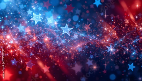 A vibrant background featuring abstract patterns in patriotic red, white, and blue glitter, ideal for occasions such as voting, Memorial Day, Labor Day, and elections