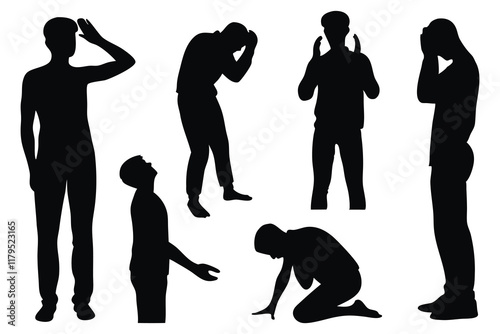  Losers silhouettes set isolated flat vector illustration on white background