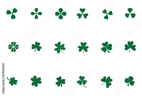 Vector 18 Icon Set 3 (of 4) Green Shamrock and Clovers for St. Patricks Day Celebrations or Lucky Design