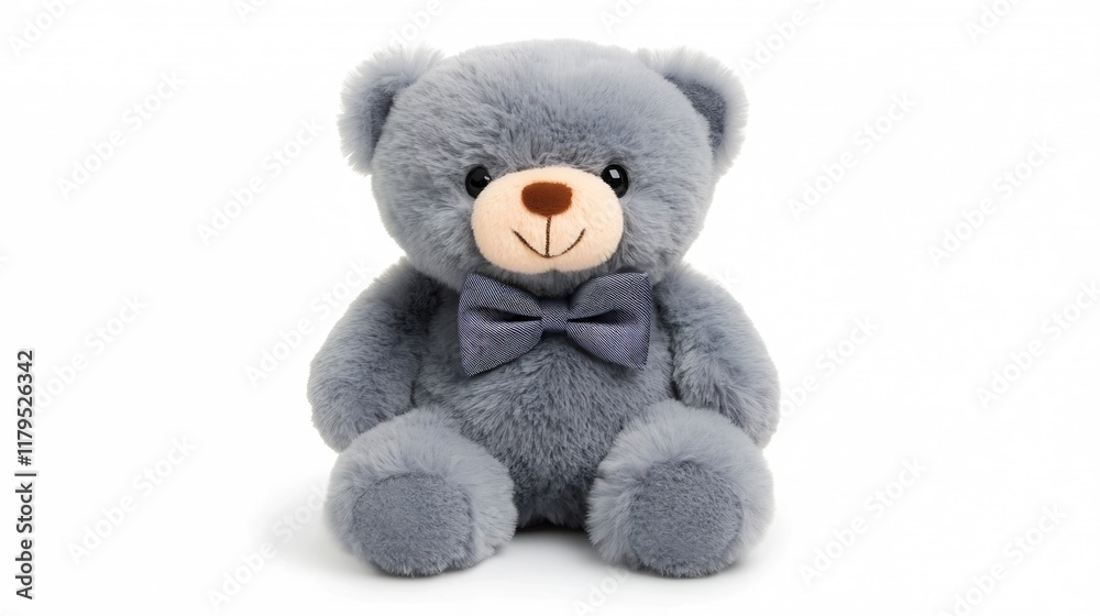 Plush Teddy Bear with Bow Tie Sitting on White Background Plush Teddy Bear with Bow Tie Sitting on White Background