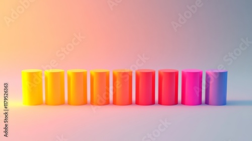 A fluorescent highlighter set with each cap removed, placed in a gradient order on white, photo