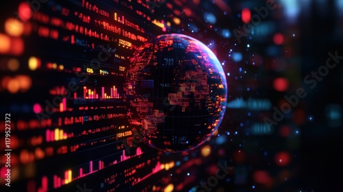 A Colorful Globe Displayed on a Computer Screen Illuminated by a Vibrant Red and Blue Background Evoking Global Connectivity