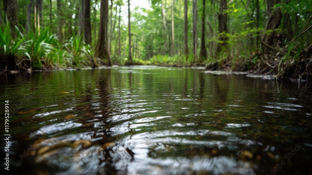 Obraz premium Serene Forest Creek Tranquil Water, Lush Greenery, Natural Beauty