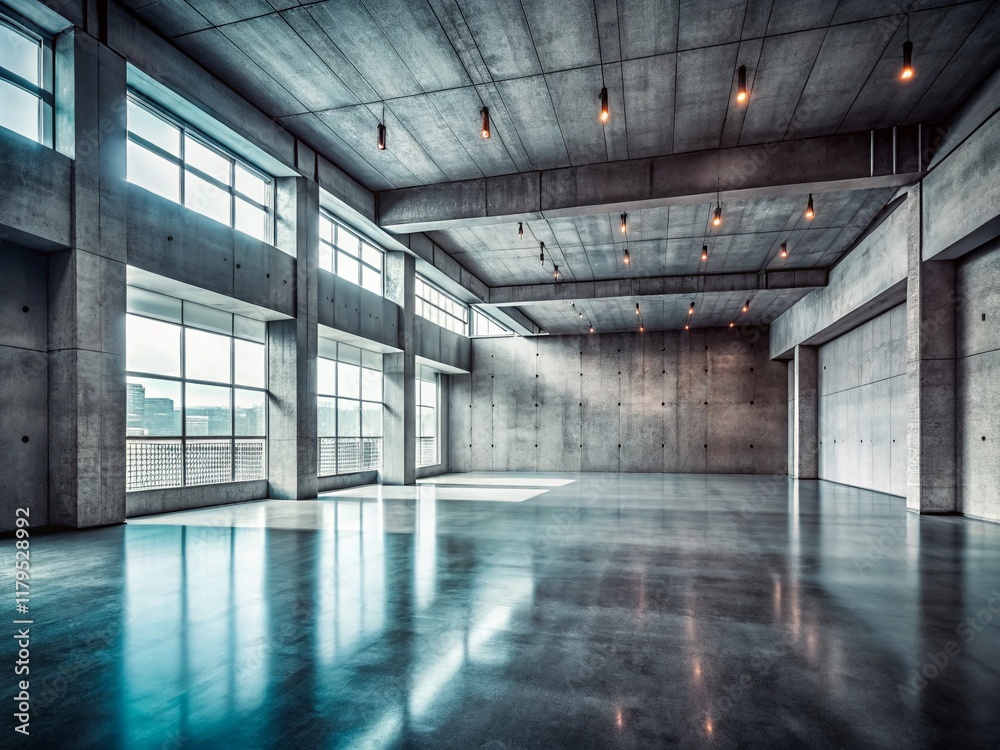 Fototapeta premium Empty Brutalism Architecture Interior: Cold, Grey Concrete Room