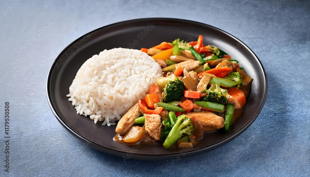 Chicken Stir Fry with Rice Asian Cuisine Delicious Food Chicken Stir Fry with Rice Asian Cuisine Delicious Food