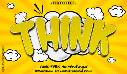 Think Vector Text Effect Editable Alphabet Cartoon Yellow Comic