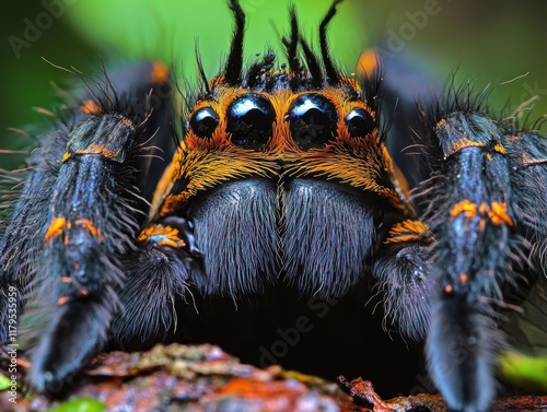 Vibrant Orange and Black Tarantula Spider CloseUp Macro Photography photo