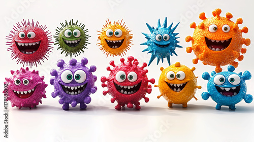 Collection of 3D germs isolated on white background