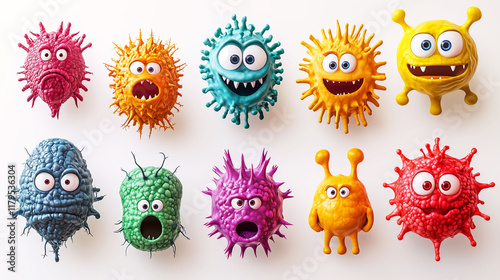 Funny germs isolated on white background.