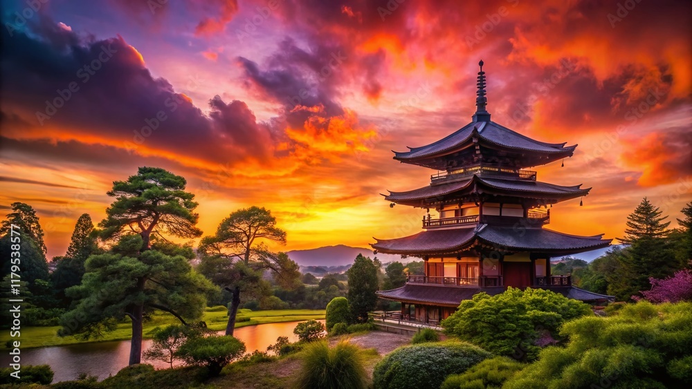 Entoku-in Temple Silhouette at Sunset - Japanese Zen Garden Backlit Entoku-in Temple Silhouette at Sunset - Japanese Zen Garden Backlit