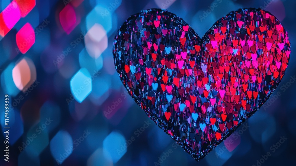 Fototapeta premium Luminous Crystal Heart Reflecting Light in Abstract Colorful Background
