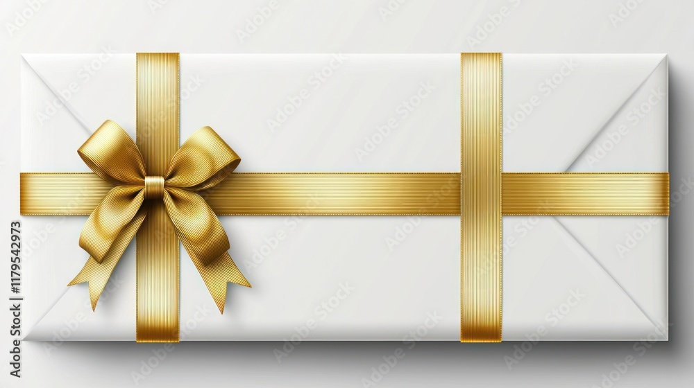 Fototapeta premium Elegant White Gift Box with Golden Ribbon and Bow: A Perfect Present