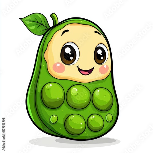 Adorable Cartoon Pea Character Illustration: A Whimsical Veggie Design photo