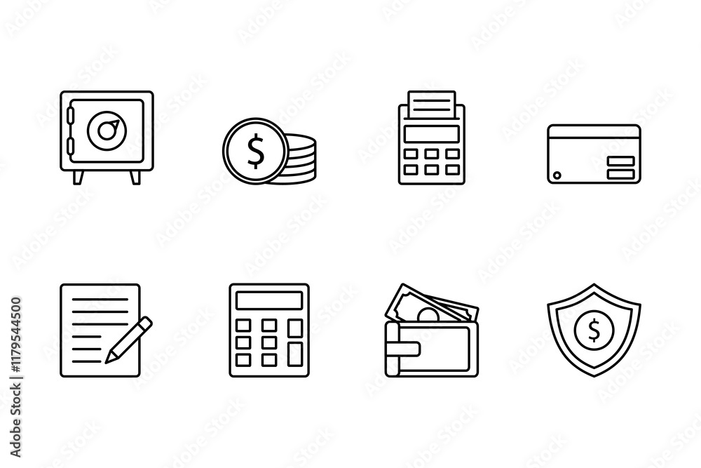 Finance and Banking Line Icons Set. Money Management Essentials