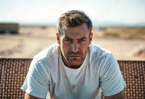 Portrait of a tired male in summer heat