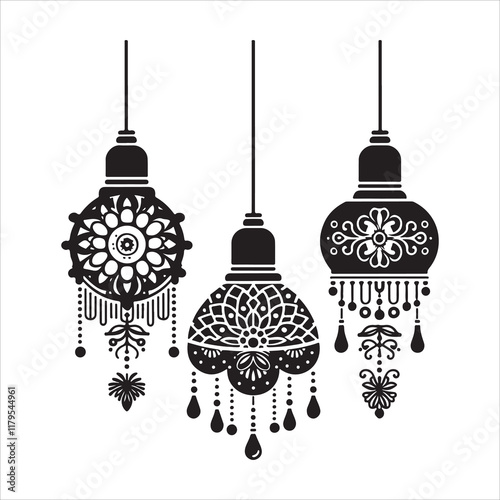 Pendant lamps silhouette vector. Modern pendant lights icons vector illustration