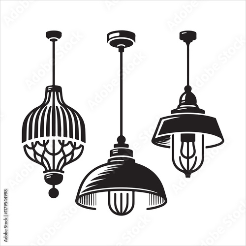 Pendant lamps silhouette vector. Modern pendant lights icons vector illustration