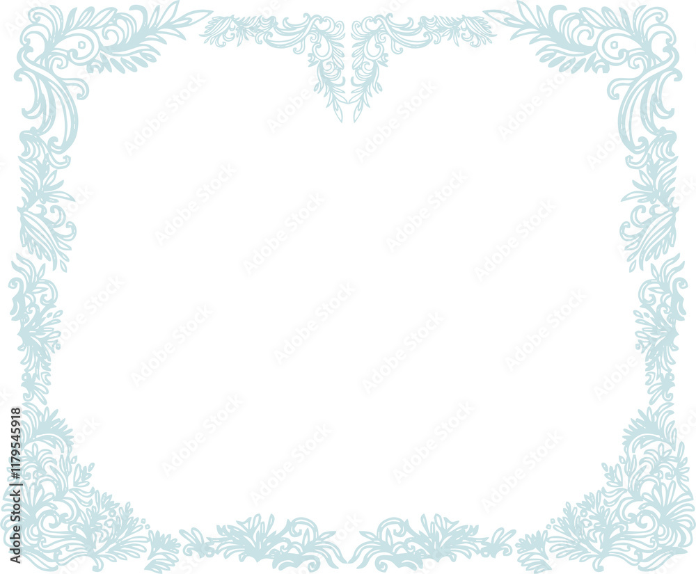 Fototapeta premium Happy New Year, Merry Christmas - light ornate frames imitating frost patterns on the windows. Monochrome (png) digital illustration in a flat style on a transparent background.
