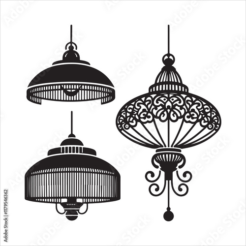 Pendant lamps silhouette vector. Modern pendant lights icons vector illustration