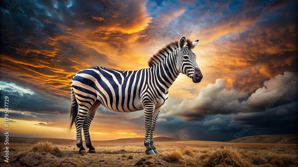 Fototapeta premium Fashion Photography: Elegant Zebra in Solitude - Striking Black and White Stripes