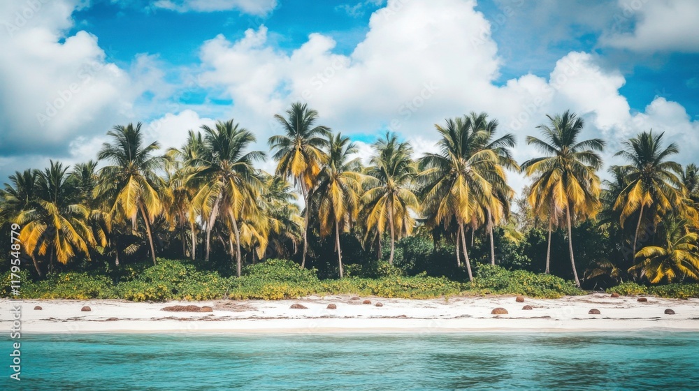 Tropical Shoreline with Palm Trees and White Sand Tropical Shoreline with Palm Trees and White Sand