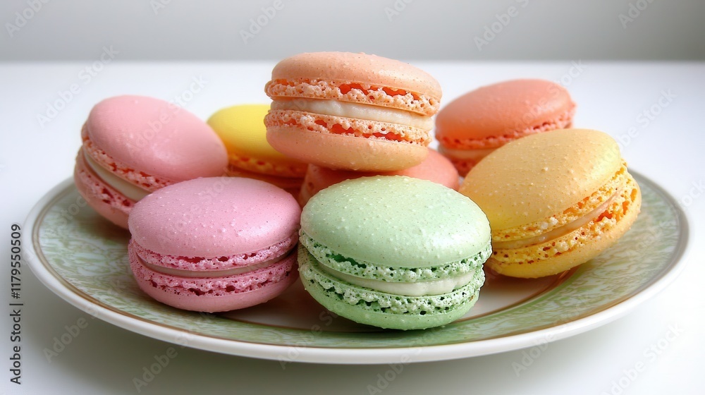 Colorful and Delicious French Macarons Displayed on a Decorative Plate for Sweet Treat Inspiration Colorful and Delicious French Macarons Displayed on a Decorative Plate for Sweet Treat Inspiration