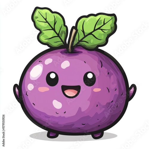 Adorable Purple Cartoon Fruit Character Illustration - Kawaii Style photo