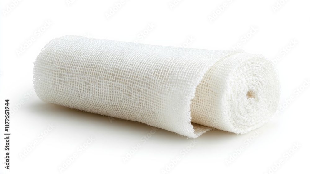 A rolled gauze bandage with smooth edges, isolated on white, A rolled gauze bandage with smooth edges, isolated on white,