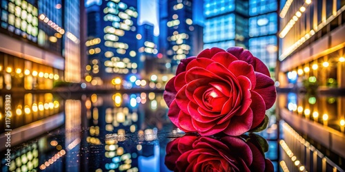 Elegant Black Tie Gala: Camellia Flower Centerpiece Architectural Detail