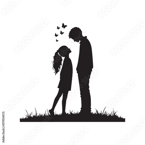 cute young couple lover boyfriend and girlfriend male and female character heart love icon silhouette vector art flat design