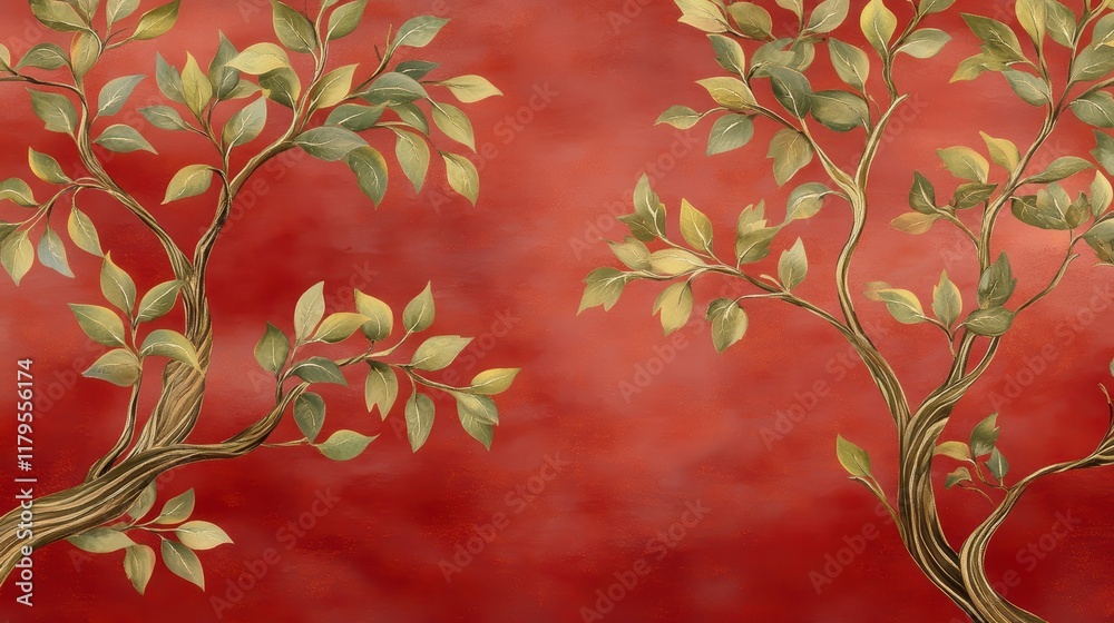 Vibrant painting of a tree with lush green foliage in serene landscape lush Vibrant painting of a tree with lush green foliage in serene landscape lush