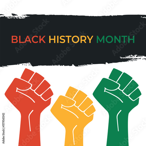 Black history month celebrate. African American History. Red, yellow and green painted fists raised. Vector illustration
