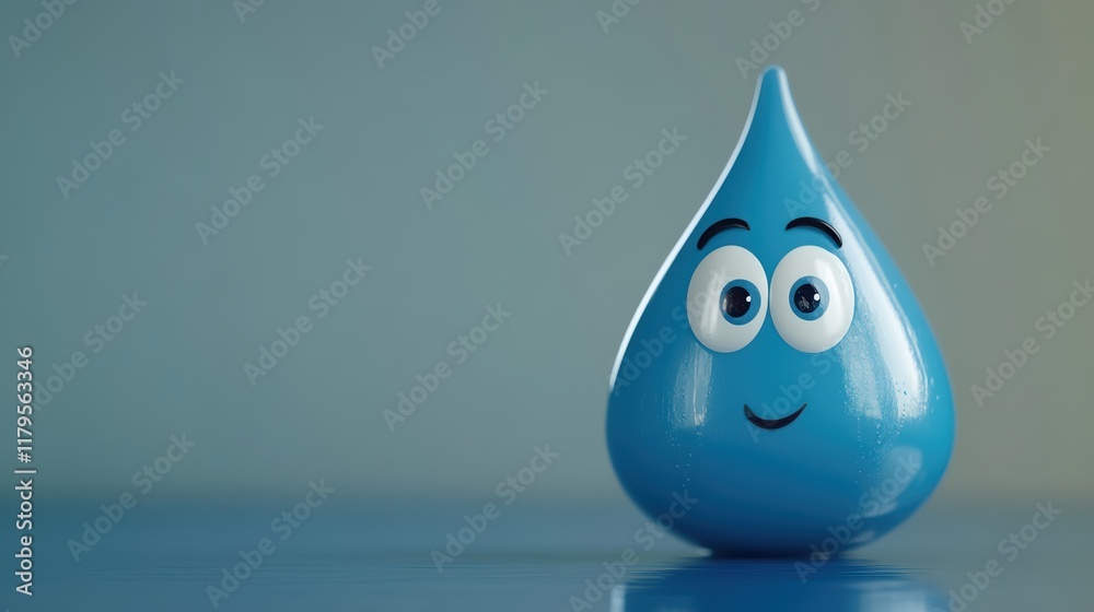 Closeup of a cheerful blue water droplet with friendly smiling face, exuding happiness. Closeup of a cheerful blue water droplet with friendly smiling face, exuding happiness.