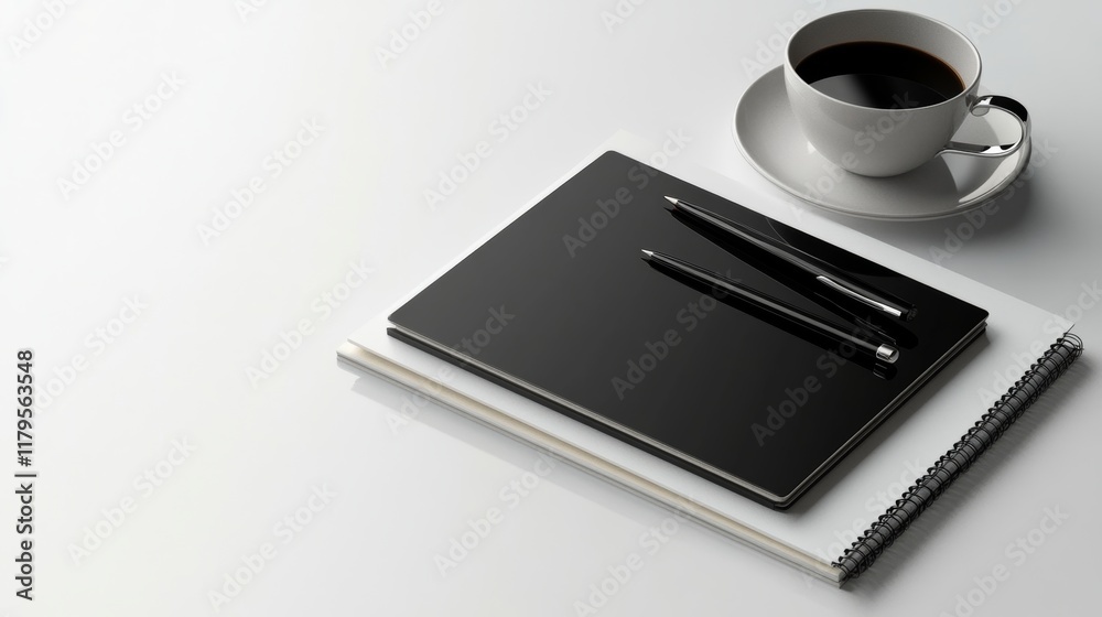 A sleek graphic tablet and stylus pen set, positioned elegantly on a white background with soft shadows, A sleek graphic tablet and stylus pen set, positioned elegantly on a white background with soft shadows,