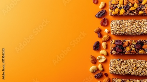 Delicious Healthy Snack Bars on Orange Background photo