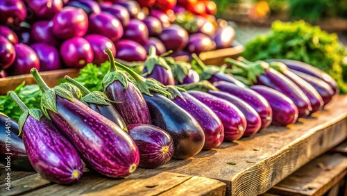 Fresh Eggplants at Farmers Market - Vibrant Purple Produce