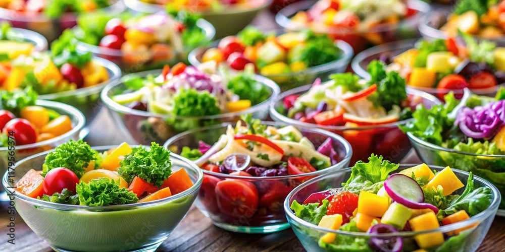 Fototapeta premium Fresh Mini Salads Catering Party Appetizers Close Up Selective Focus