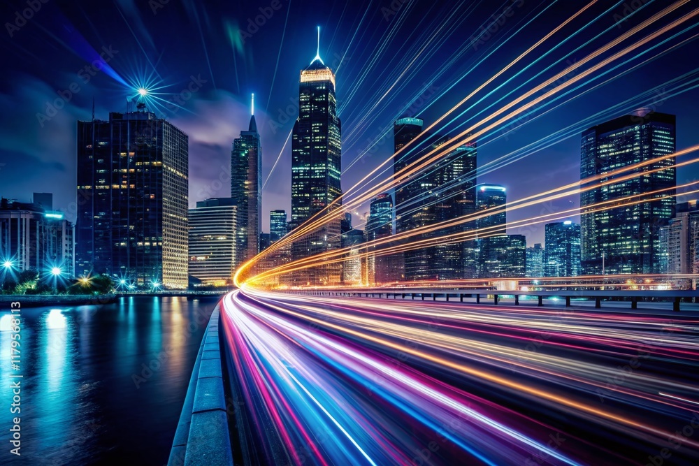 Fototapeta premium Flat Line Design Header: Abstract Long Exposure Startup Background