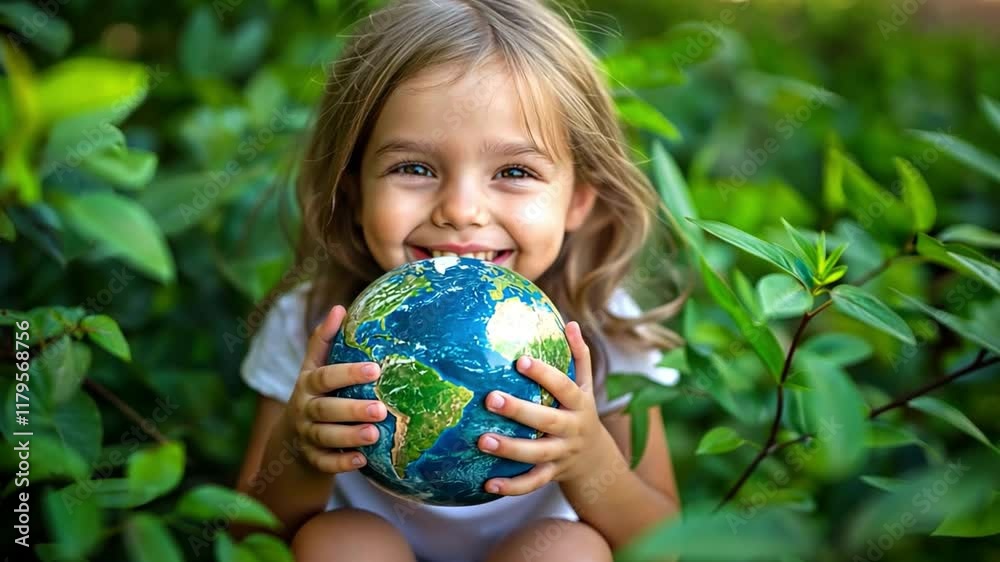 Earth Day idea: a child clutching a globe in their hands and embracing the planet Earth Earth Day idea: a child clutching a globe in their hands and embracing the planet Earth