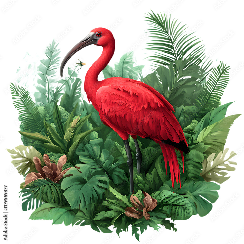 Fototapeta premium Scarlet Ibis Bird, Pantanal, Amazon Rainforest, Nature, Art, Image, with Transparent Background PNG, for Stickers, T-Shirt Print, Cap, Mug, Flip Flops, Mousepad, Transparent PNG