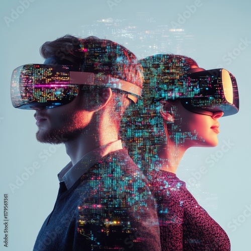 A man and a woman in glasses of virtual reality