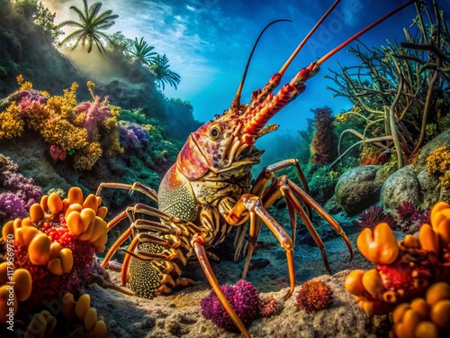 Florida Spiny Lobster in Vibrant Coral Reef Habitat - Underwater Photography photo