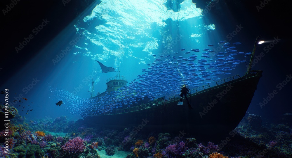 Fototapeta premium Deep Sea Wonders: A Cinematic Dive into the Ocean's Mysteries.